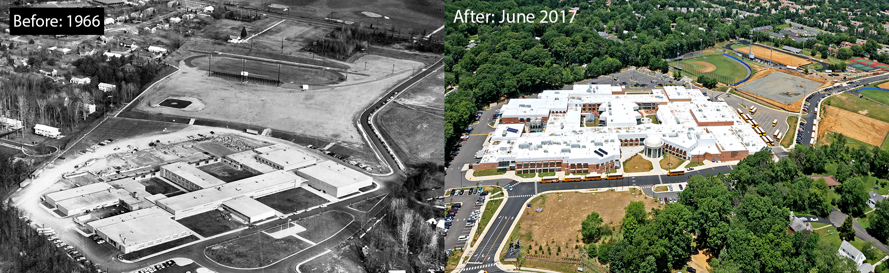 areal photo of TJ in 1966 on the left and in 2017 on the right
